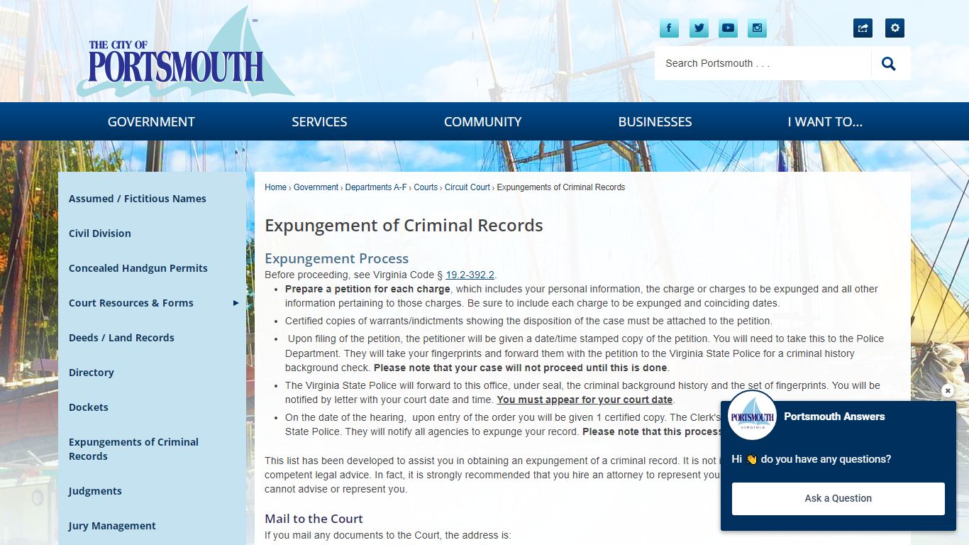 Expungement of Criminal Records | Portsmouth, VA